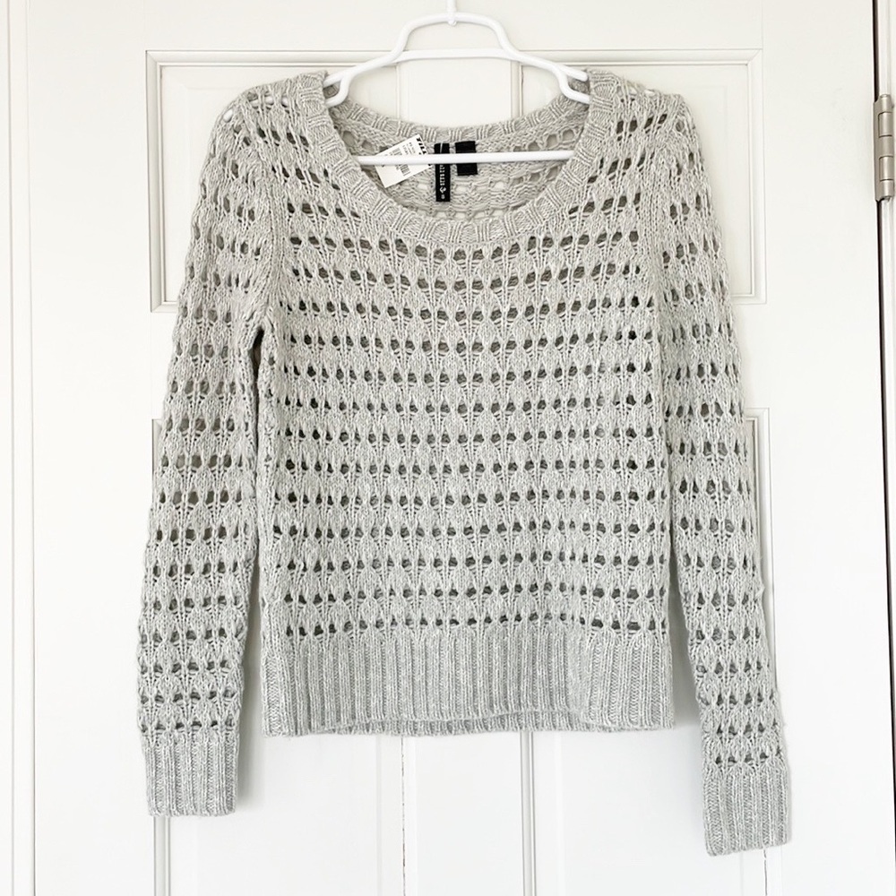 NWT FULL TILT sweater size S grey crochet longsleeve crewneck knit